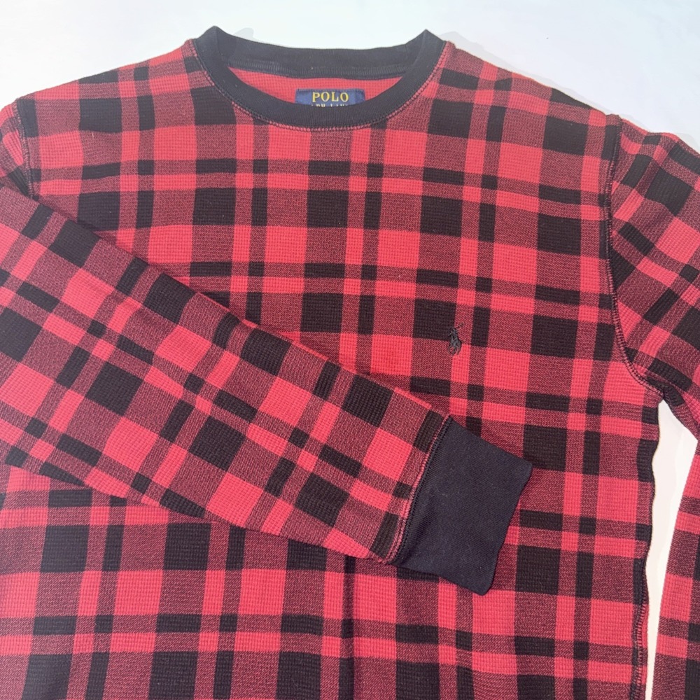 Polo Ralph Lauren Pajama Shirt Mens Medium Buffalo Plaid Red Long Sleeve